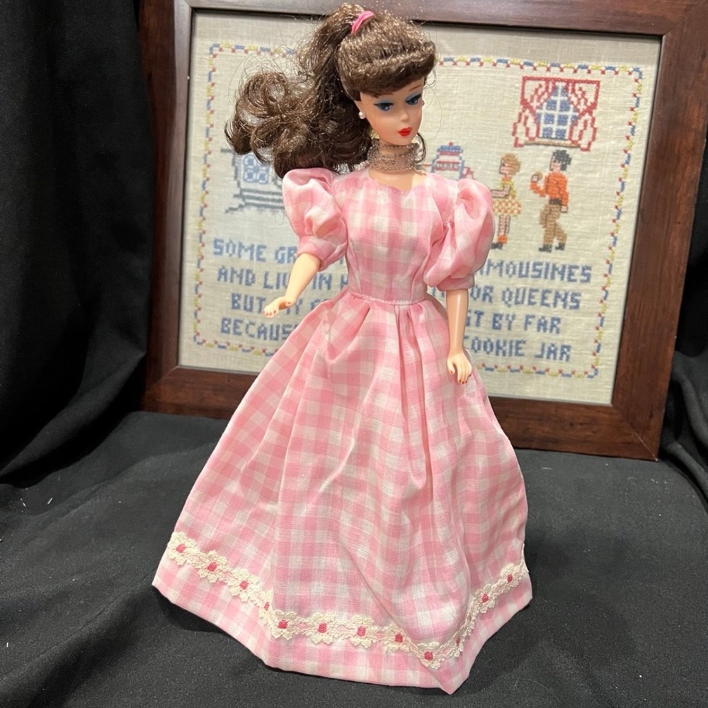 Vintage Barbie pink checkered dress, NO doll